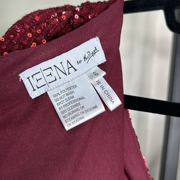 NWT IEENA for MAC DUGGAL Wine Long Sleeve Sequin Faux Wrap Gown Women’s - Picture 3 of 10